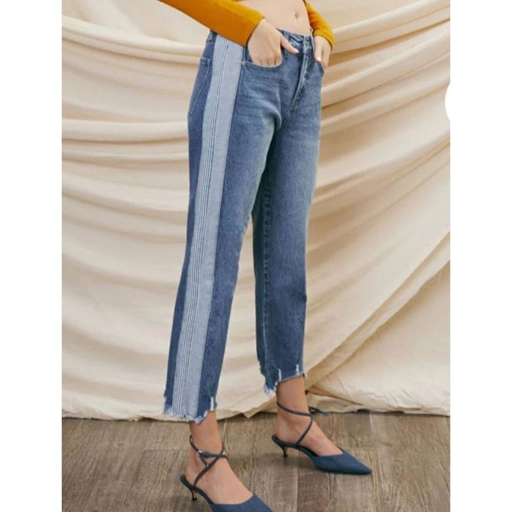 NWT KanCan Erin High Rise Slim Straight side stripe chewed Jeans sz 7/27